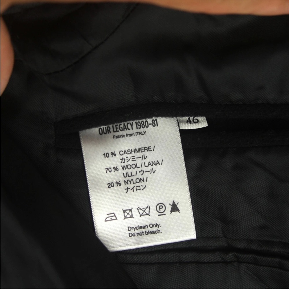 OUR LEGACY 1980-81 Black Cashmere Dinner Coat Mens 46 Black Wool Cashmere Blend - Picture 10 of 16